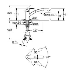Grohe Eurosmart 1-Loch-Einhand-Spültischbatterie, flacher Auslauf, herausziehbare Dual ... GROHE-30305DC1 4005176635472 (Abb. 1)