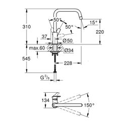 Grohe Eurosmart 1-Loch-Einhand-Spültischbatterie, hoher Auslauf, 28mm Keramikkartusche,... GROHE-30567000 4005176635694 (Abb. 1)
