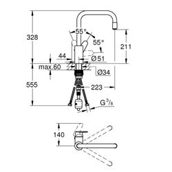 Grohe Eurodisc Cosmopolitan Einhand-Spültischbatterie, herausziehbarer Mousseurauslauf, DN 15, Messi... GROHE-31122004  (Abb. 1)