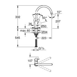 Grohe BauEdge Einhand-Spültischbatterie 1-Loch-Montage, hoher schwenkbarer Auslauf 360 ... GROHE-31367001 4005176478512 (Abb. 1)