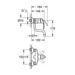 Grohe Eurosmart Einhand-Spültischbatterie, Wandmontage, Ausladung 150mm, Chrom, 31509002... GROHE-31509002  (Abb. 1)