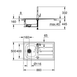 Grohe Spülen-Bauset K200 mit BauEdge Edelstahlspüle, 860x500mm, Edelstahl, 31562SD0... GROHE-31562SD0 4005176473197 (Abb. 1)