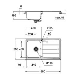 Grohe Edelstahlspüle K500 mit 1 Becken/Abtropffläche 860x500mm, Edelstahl, 31571SD0... GROHE-31571SD0  (Abb. 1)