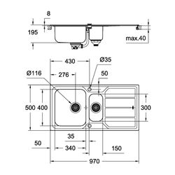 Grohe Edelstahlspüle K500 mit 1,5 Becken/Abtropffläche 970x500mm, Edelstahl, 31572SD0... GROHE-31572SD0 4005176473296 (Abb. 1)