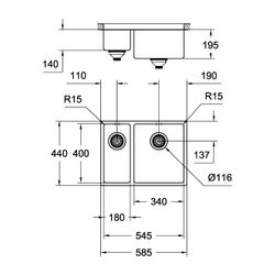 Grohe Unterbau-Edelstahlspüle K700, mit 1,5 Becken 585x440mm, Einbau rechts, Edelstahl,... GROHE-31576SD0 4005176473333 (Abb. 1)