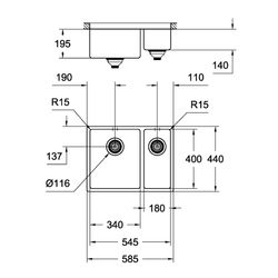 Grohe Unterbau-Edelstahlspüle K700, mit 1,5 Becken 585x440mm, Einbau links, Edelstahl, 31577SD0... GROHE-31577SD0  (Abb. 1)