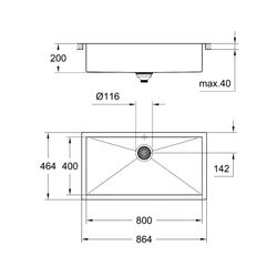 Grohe Edelstahlspüle K700, mit 1 Becken 864x464mm, Einbau flächenbündig, 31580SD0... GROHE-31580SD0  (Abb. 1)