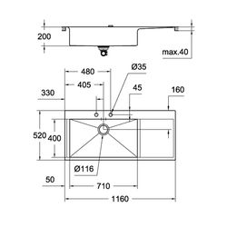 Grohe Edelstahlspüle K1000 mit 1 Becken und Abtropffläche, 1160x520mm, Einbau flächenbü... GROHE-31581SD0 4005176473388 (Abb. 1)