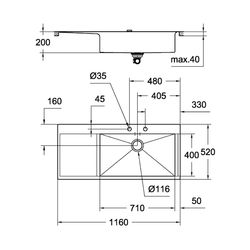 Grohe Edelstahlspüle K1000 mit 1 Becken und Abtropffläche, 1160x520mm, Einbau flächenbü... GROHE-31582SD0 4005176473395 (Abb. 1)