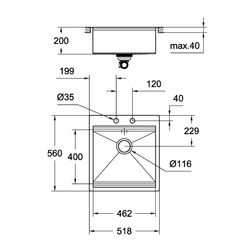 Grohe Edelstahlspüle K800 mit 1 Becken, 518x560mm, Einbau flächenbündig, Oberfläche Sat... GROHE-31583SD0 4005176473401 (Abb. 1)