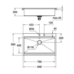 Grohe Edelstahlspüle K800 mit 1 Becken, 846x560mm, Einbau flächenbündig, Oberfläche Sat... GROHE-31584SD0 4005176473418 (Abb. 1)