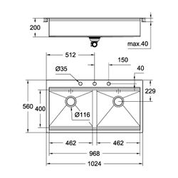 Grohe Edelstahlspüle K800 mit 2 Becken, 1024x560mm, Einbau flächenbündig, Oberfläche Sa... GROHE-31585SD0 4005176473425 (Abb. 1)