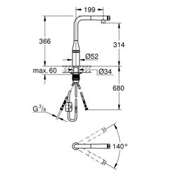 Grohe Essence Smart Control Spültisch-Batterie, L-Auslauf, ausziehbare Spülbrause, Nickel poliert, 3... GROHE-31615BE0  (Abb. 1)