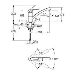 Grohe BauEdge Spültischbatterie Einlochmontage Einhand, 140 Grad Schwenkbereich, Chrom,... GROHE-31680000 4005176530487 (Abb. 1)