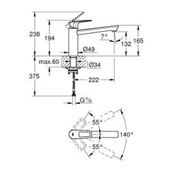 Grohe BauLoop Einhand-Spültischbatterie, 1-Loch-Montage, mittelhoher Auslauf, Chrom, 31... GROHE-31706000 4005176530449 (Abb. 1)