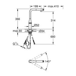 Grohe Essence SmartControl Spültischbatterie, 1-Loch-Montage, ausziehbarer Laminarstrah... GROHE-31928KF0 4005176782701 (Abb. 1)