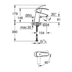 Grohe Eurosmart Einhand-Waschtischbatterie, S-Size, 5l/min, Messing, Chrom, 32154002... GROHE-32154002 4005176862113 (Abb. 1)
