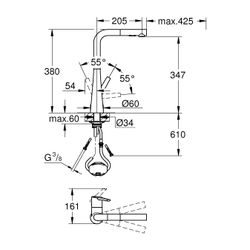 Grohe Zedra 1-Loch-Einhand-Spültischbatterie, L-Auslauf ausziehbare Spülbrause, Chrom, ... GROHE-32553002 4005176466649 (Abb. 1)