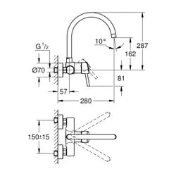 Grohe Concetto Einhand-Spültischbatterie, 1-Loch-Montage, Wandmontage, Chrom, 32667001... GROHE-32667001 4005176887420 (Abb. 1)