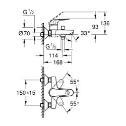 Grohe Euroeco Einhand-Wannenbatterie, Wandmontage, Temperaturbegrenzer, S-Anschlüsse, C... GROHE-32743001 4005176743313 (Abb. 1)