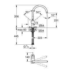 Grohe Minta Einhand-Spültischbatterie, 1-Loch-Mont., C-Schwenkausl., Dual-Spülbr. herau... GROHE-32917AL0 4005176488702 (Abb. 1)