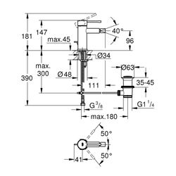 Grohe Essence Einhand-Bidetbatterie, 1/2", 1-Loch-Montage, Zugstangen-Ablaufgarnitur 1 ... GROHE-32935DA1 4005176426339 (Abb. 1)
