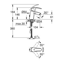 Grohe Eurosmart Einhand-Waschtischbatterie, 1-Loch-Montage, 1/2", S-Size, versenkbare K... GROHE-33188002 4005176862052 (Abb. 1)