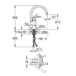 Grohe Eurosmart Einhand-Spültischbatterie, 1-Loch-Montage, hoher Auslauf, Chrom, 33202002... GROHE-33202002  (Abb. 1)