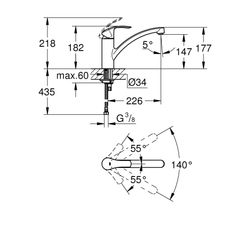 Grohe Eurosmart Einhand-Spültischbatterie, 1-Loch-Montage, flacher Auslauf, Supersteel, 33281DC2... GROHE-33281DC2  (Abb. 1)