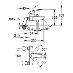 Grohe Eurosmart Einhand-Wannenbatterie, Standmontage, Chrom, Keramikkartusche mit Eco-O... GROHE-33303003 4005176613524 (Abb. 1)