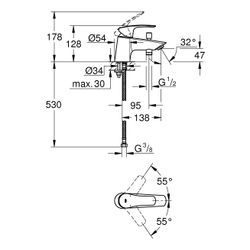 Grohe Eurosmart Einhand-Wannenbatterie, Einlochmontage, Mattschwarz, Keramikkartusche ... GROHE-334122433 4067393017349 (Abb. 1)