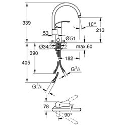 Grohe Eurosmart Einhand-Spültischbatterie, 1-Loch-Montage, flacher Auslauf, Chrom, 33490002... GROHE-33490002  (Abb. 1)