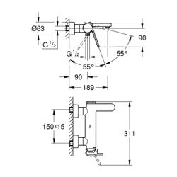 Grohe Plus Einhand-Wannenbatterie, Wandmontage, Chrom, 33553003... GROHE-33553003 4005176529795 (Abb. 1)