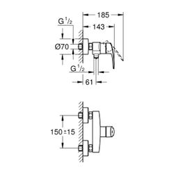 Grohe Eurosmart 1-Loch-Einhand-Brausebatterie Wandmontage, Mattschwarz... GROHE-335552433 4067393017356 (Abb. 1)