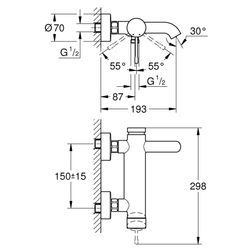 Grohe Essence Einhand-Wannenbatterie, Wandmontage, eigensicher, Nickel poliert, 33624BE1... GROHE-33624BE1  (Abb. 1)