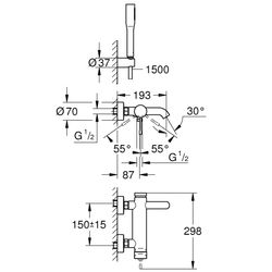 Grohe Essence Einhand-Wannenbatterie, mit Brausegarnitur, eigensicher, Chrom, 33628001... GROHE-33628001 4005176990793 (Abb. 1)