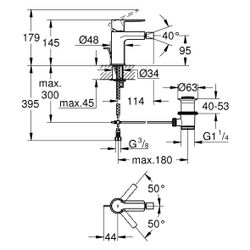 Grohe Einhand-Bidetbatterie Lineare, 1-Loch-Montage, Zugstangen-Ablaufgarnitur 1 1/4",... GROHE-338482431 4067393081753 (Abb. 1)