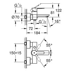 Grohe Lineare Einhand-Wannenbatterie, Wandmontage, mit Temperaturbegrenzer, Warm Sunset... GROHE-33849DL1 4067393101499 (Abb. 1)