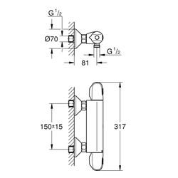 Grohe Grohtherm 1000 Thermostat-Brausebatterie, 1/2", Wandmontage, SafeStop, eigensiche... GROHE-34143003 4005176309618 (Abb. 1)