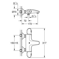 Grohe Grohtherm 1000 Thermostat-Wannenbatterie, Wandmontage, SafeStop, eigensicher, Chr... GROHE-34155003 4005176310027 (Abb. 1)