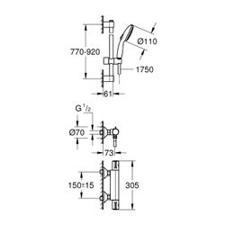 Grohe Grohtherm 800 Thermostat-Brausebatterie, mit Tempesta Brausestangenset 900mm, 2 S... GROHE-34566002 4005176766466 (Abb. 1)