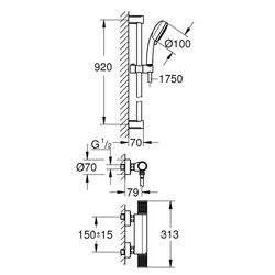 Grohe Grohtherm 1000 Performance Thermostat-Brausebatterie, mit Tempesta Cosmopolitan 100 Brausegarn... GROHE-34784000  (Abb. 1)