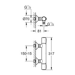 Grohe Grohtherm 500 Thermostat-Brausebatterie Wandmontage Mattschwarz... GROHE-347932430 4067393015901 (Abb. 1)