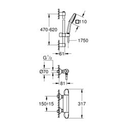 Grohe Grohtherm 1000 Thermostat-Brausebatterie, mit Tempesta Brausestangenset 600mm, 2 ... GROHE-34820005 4005176766343 (Abb. 1)