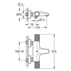Grohe Grohtherm 1000 Performance Thermostat-Wannenbatterie, Wandmontage, eigensicher, S... GROHE-34830DC0 4067393109693 (Abb. 1)