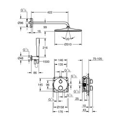 Grohe Grotherm UP-Duschsystem Rainshower Mono 310 Kopfbrause UP-Batt. 2 Abgänge Euphori... GROHE-34869000 4005176791581 (Abb. 1)