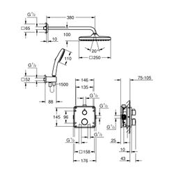Grohe Grotherm UP-Duschsystem Tempesta 250 Cube Kopfbrause UP-Batt. 2-Wege SmartBox Tem... GROHE-34871000 4005176791604 (Abb. 1)
