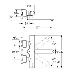 Grohe Infrarot-Elektronik für Waschtisch-Wandarmatur Ausladung 287mm Eurosmart Cosmopol... GROHE-36454000 4005176487774 (Abb. 1)