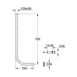 Grohe Spülrohr für WC-Druckspüler, gerade, Messing, D 28x26mm, 700x250mm, Chrom, 38251000... GROHE-38251000  (Abb. 1)