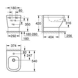 Grohe Wandbidet Euro Keramik, 1 Hahnloch, mit Überlauf, aus Sanitärkeramik, Alpinweiß, ... GROHE-39208000 4005176345029 (Abb. 1)